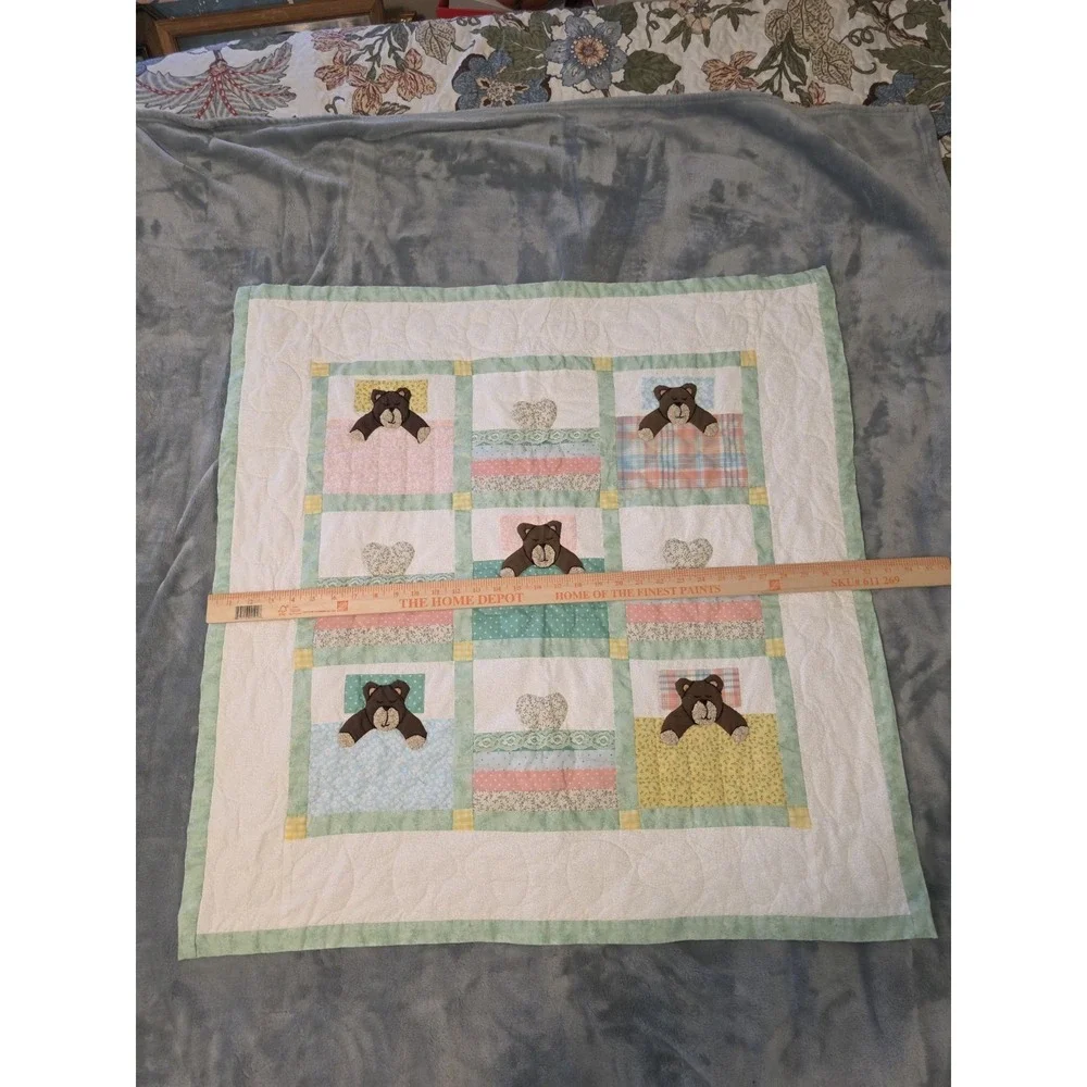 Handmade Teddy Bear Crib Quilt Nursery Baby Blanket Applique Patchwork 32x32